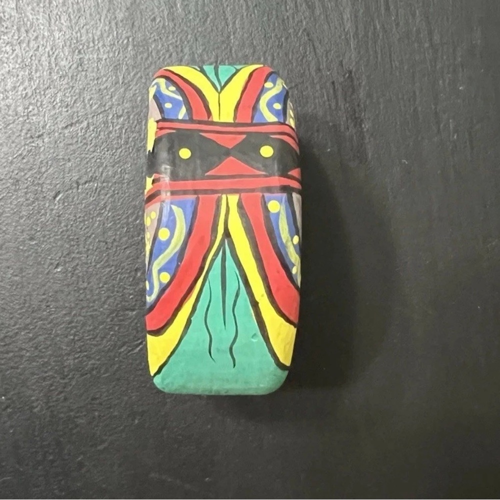 Bangle Bracelet Wooden Chunky Hand Painted Green Red Yellow Blue African Tribal